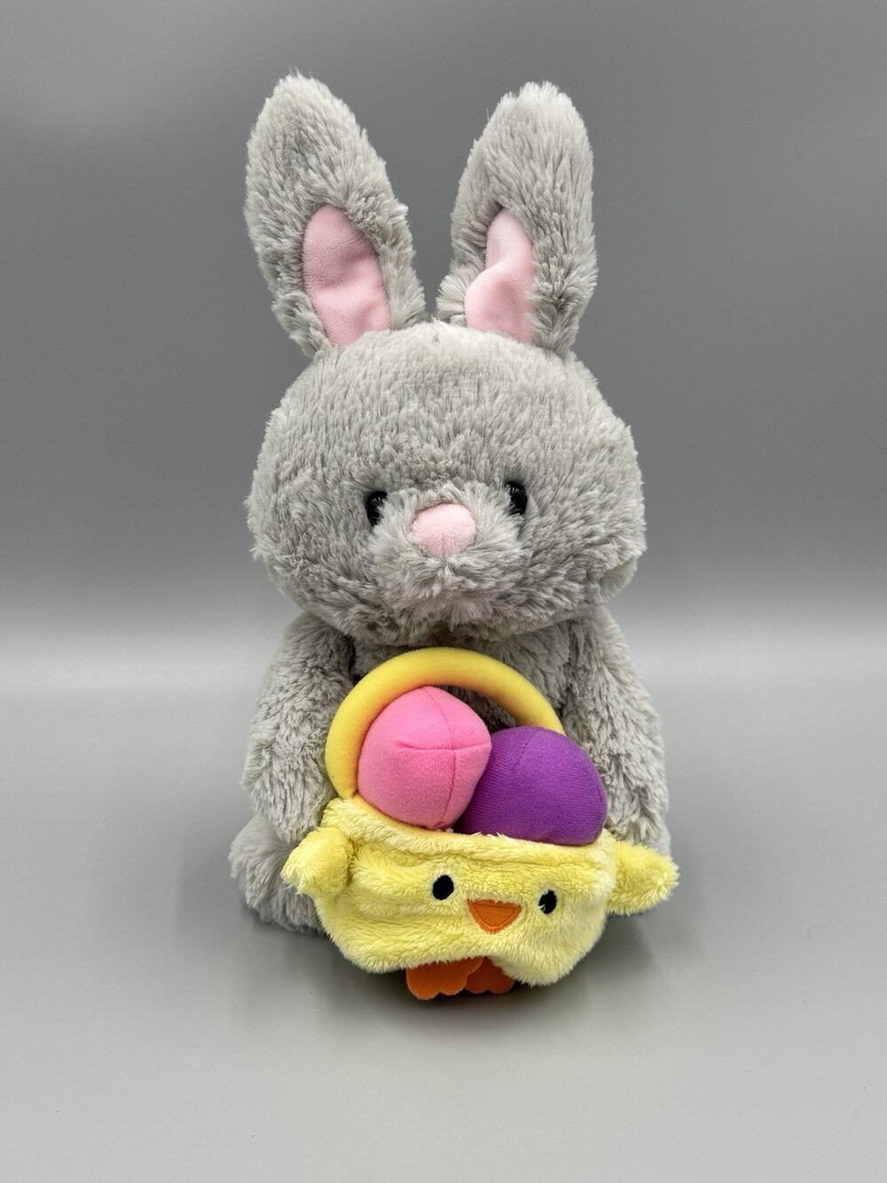 Gund Bunny Rabbit W/ Basket Gray Plush 8” Stuffed Animal